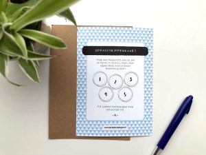 Oppasstrippenkaart met envelop blauw 2 Oppasstrippenkaart met envelop blauw